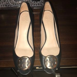 Tory Burch Black Peep Toe Wedge